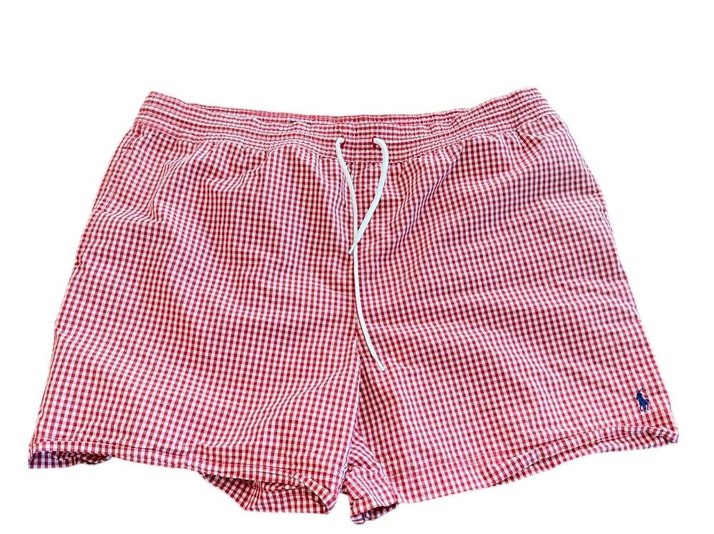 Polo Ralph Lauren Red GINGHAM PLAID Traveller Swim Trunks